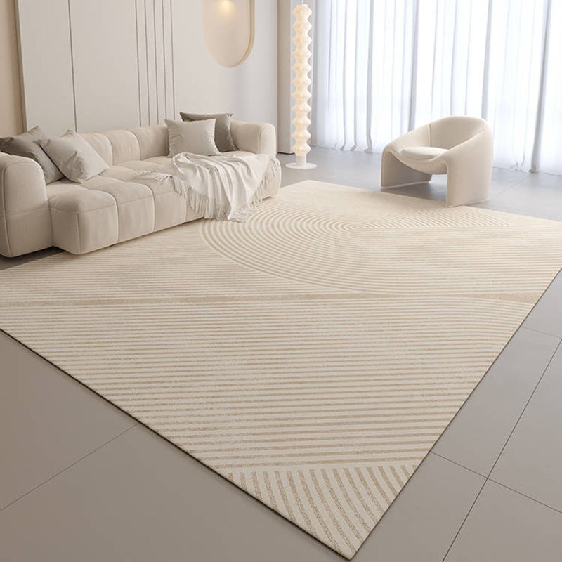 Modern Geometric Low-Pile Area Rug with Textured Stripe & Arc Pattern