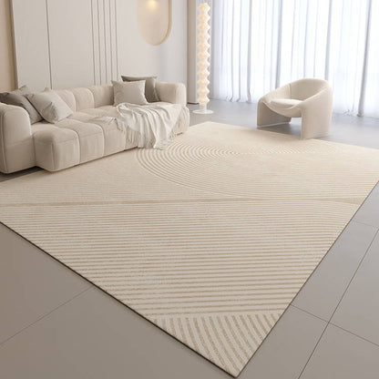 Modern Geometric Low-Pile Area Rug with Textured Stripe & Arc Pattern