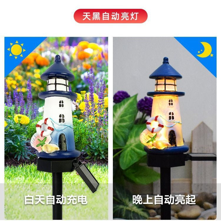 Solarbetriebene Küstenlaterne Gartensteckerlicht mit warmem LED-Harzlaterne und Dämmerungs-zu-Dawn-Sensor Brehn
