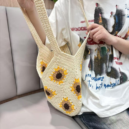 Handgeknüpfte Umhängetasche mit Sonnenblumen-Motiv Brehn