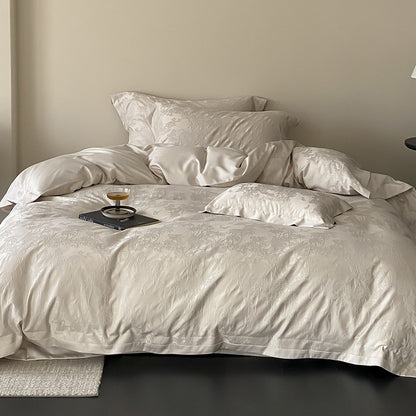 Luxuriöse Bettwäsche-Garnitur aus Jacquard-Satin mit floralem Reliefmuster