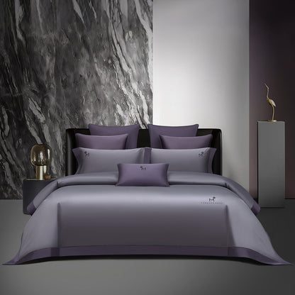 Luxuriöses Satin-Feel Wendebettwäsche-Set mit bestickten Monogramm-Kissenbezügen