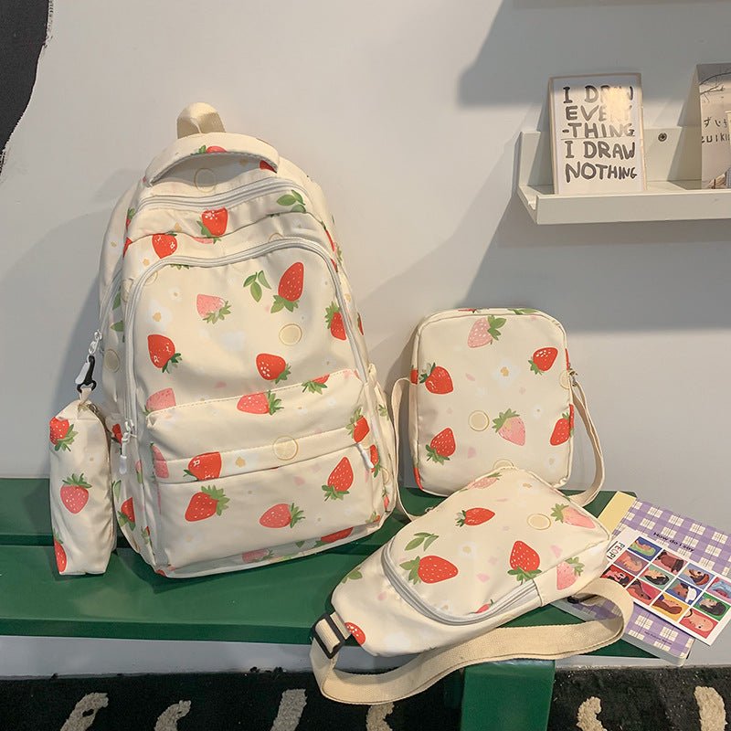Stylische Erdbeerprint-Rucksack-Set