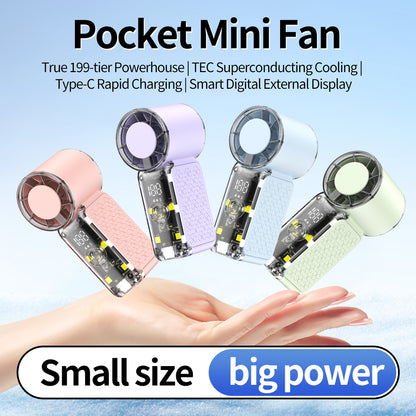 Unisex nan kompakter USB-Akku-Handventilator mit transparentem Gehäuse und digitalem Display Brehn
