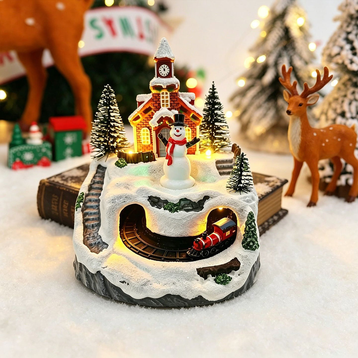 Beleuchtete Weihnachtsdorf-Dekoration mit beweglichen Figuren Brehn