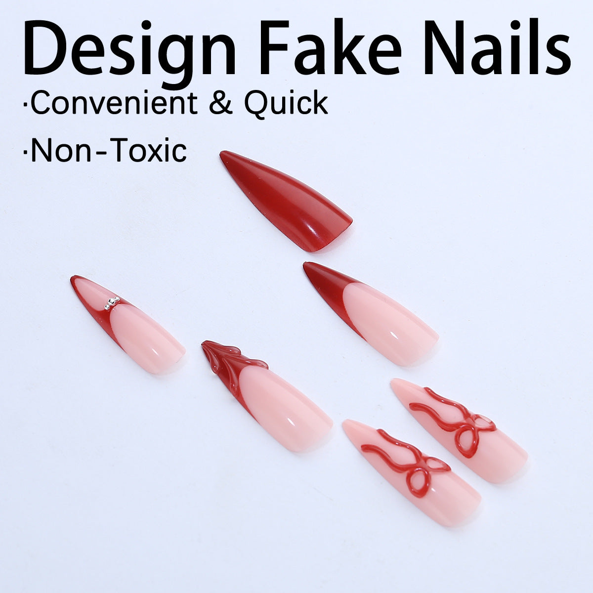 Hochwertiges Kunstnagelset mit eleganten Spitzen und Schleifenverzierungen Brehn