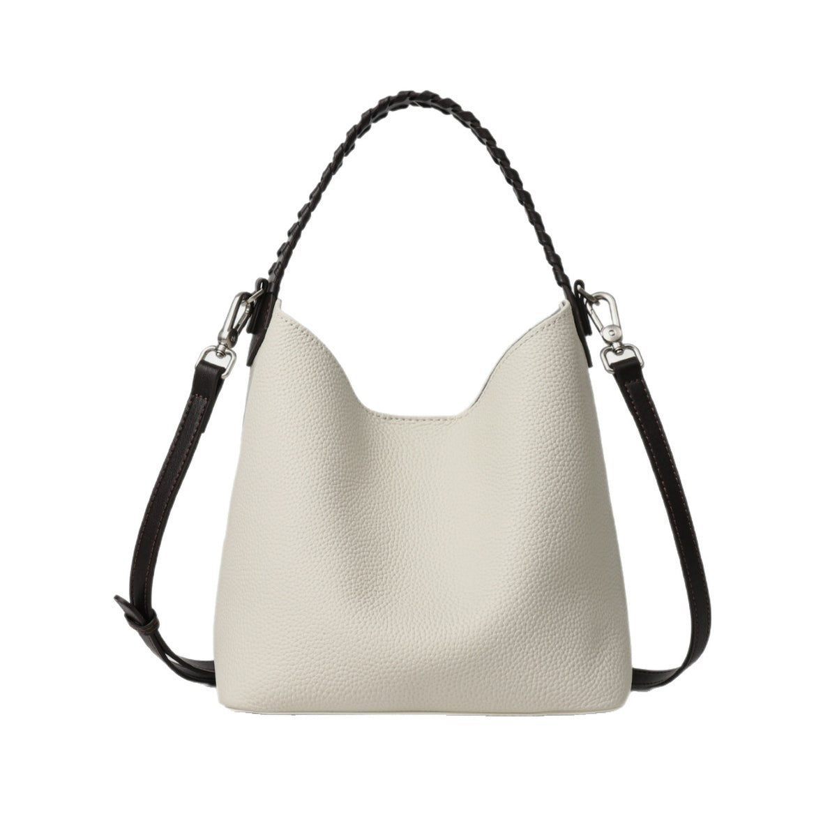Geriffeltes Leder Bucket Hobo Bag mit geflochtenem Tragegriff und abnehmbarem Schultergurt