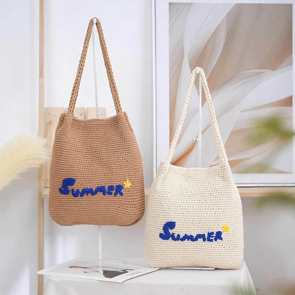 Handgefertigte Basttasche mit Sommermotiv Brehn
