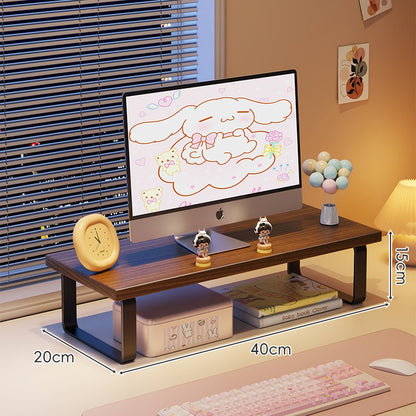 Erhöhter Monitorständer mit Holz-Optik-Oberfläche, Metallrahmen und Unterregal-Stauraum