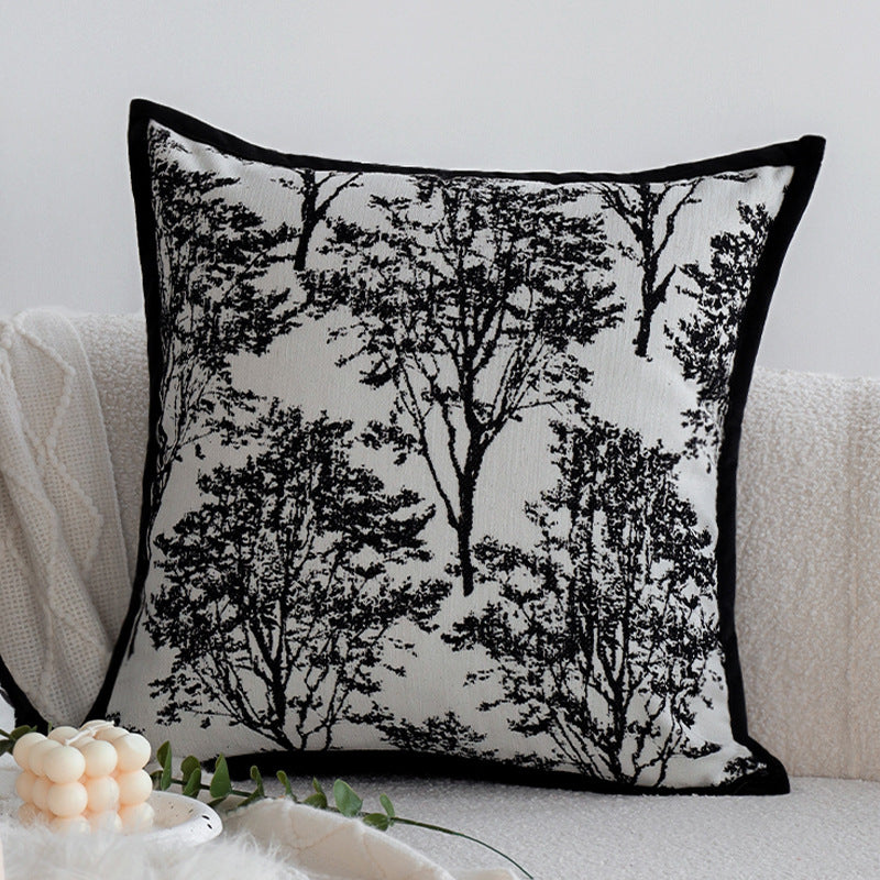 Dekoratives Wohnkissen mit feinem Jacquard-Baumdruck und Samtpaspel Brehn