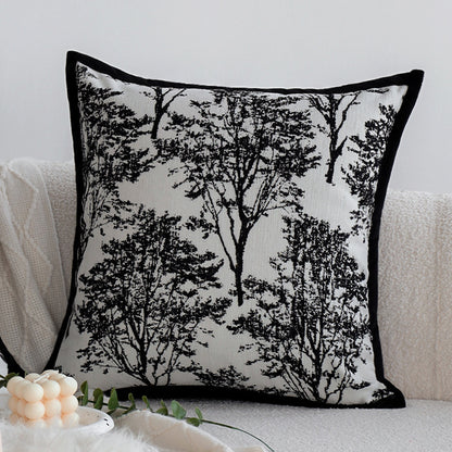 Dekoratives Wohnkissen mit feinem Jacquard-Baumdruck und Samtpaspel Brehn