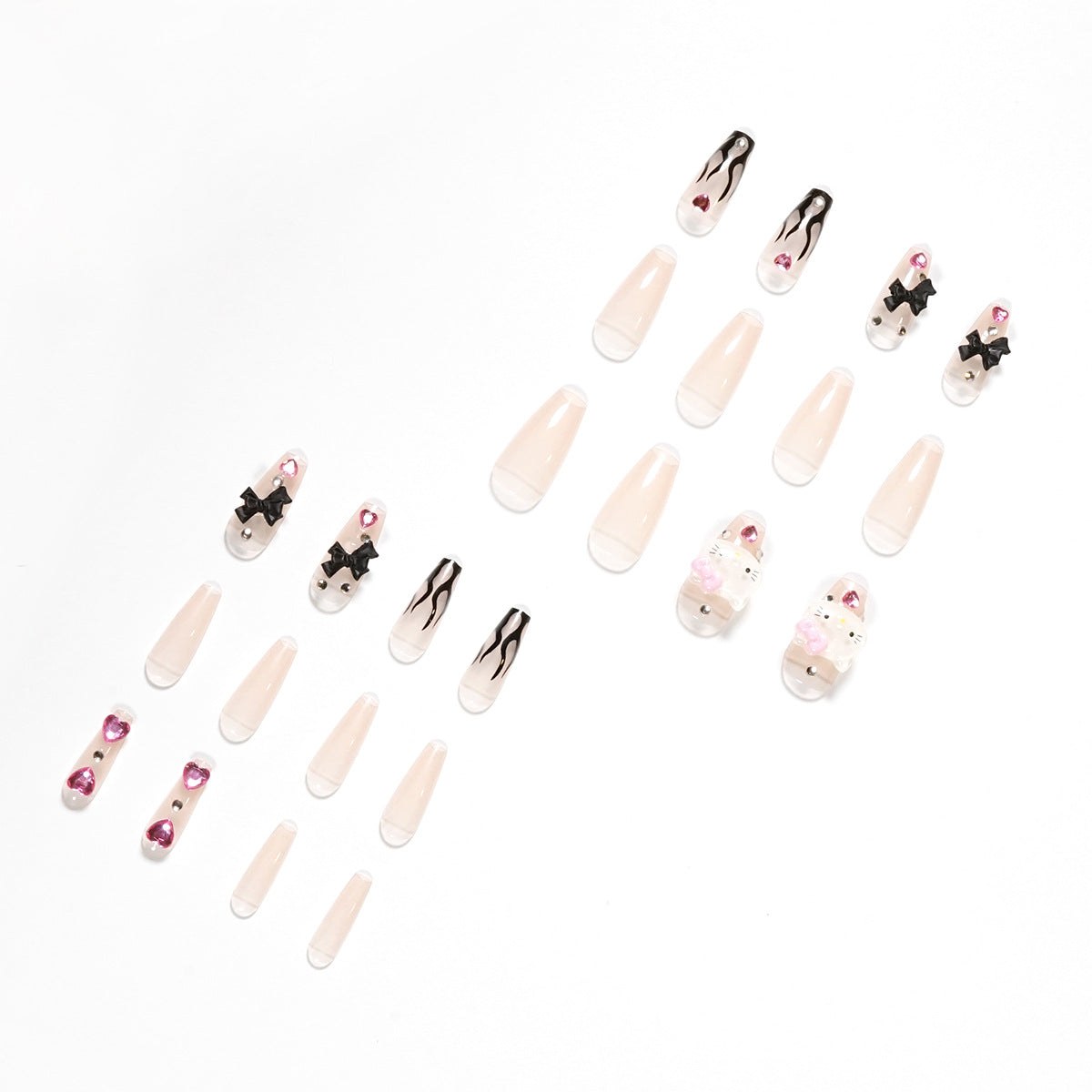Kunstvolle Nagelverlängerungen mit Hello Kitty und floralen Akzenten Brehn