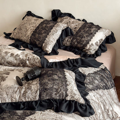 Luxuriöses Satin-Bettwäsche-Set mit Rüschenabschluss und detailreichem Toile-de-Jouy-Print Brehn