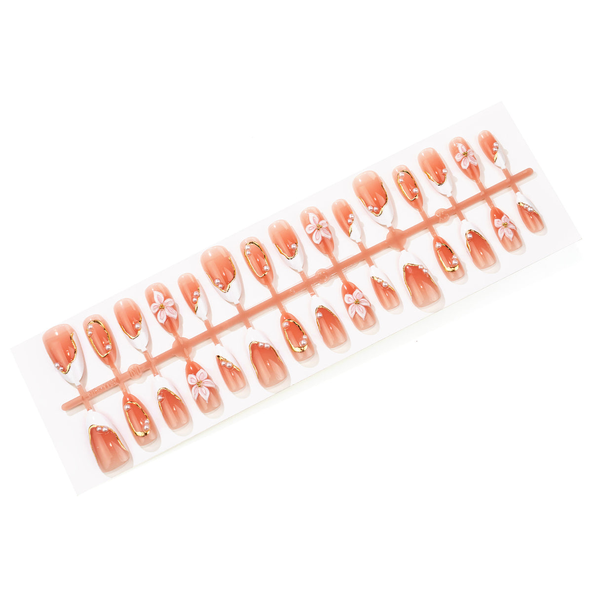 Blumen- und Perlen-verziertes Press-On Nageldesign Set Brehn