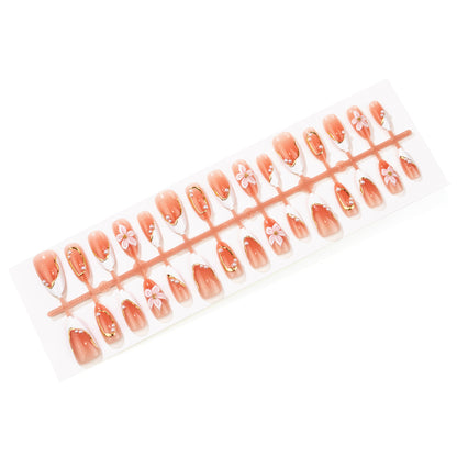 Blumen- und Perlen-verziertes Press-On Nageldesign Set Brehn