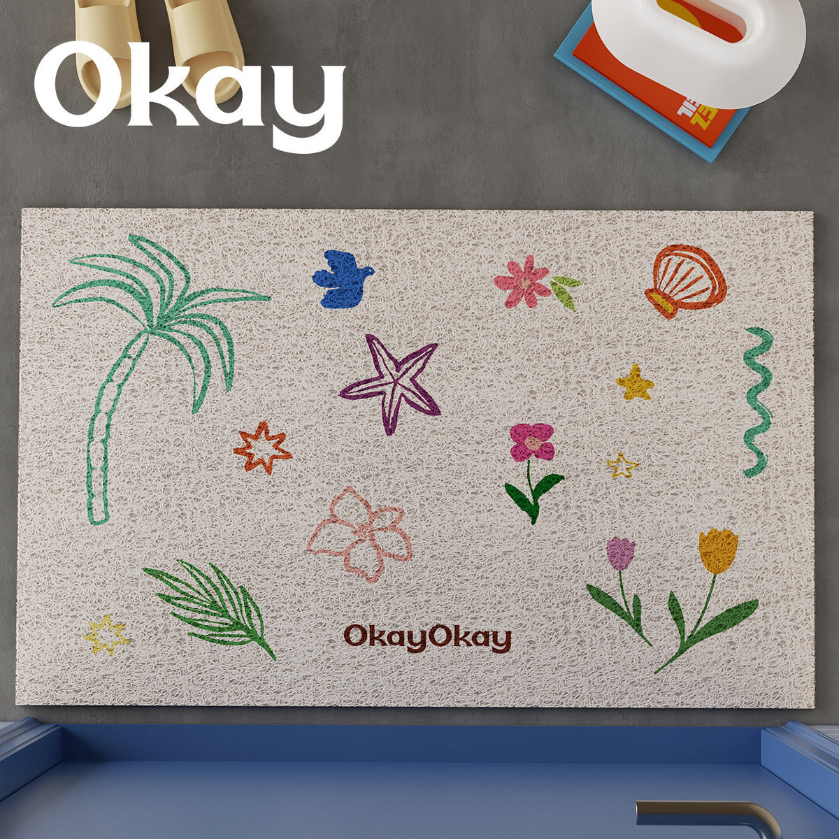 Coiled Vinyl Non-Slip Indoor Doormat with Hand-Drawn Tropical & Floral Doodle Print