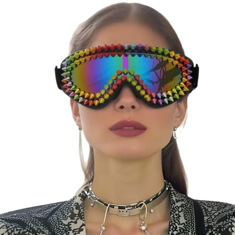 Damen extravagante Skibrille mit bunten Nieten Brehn