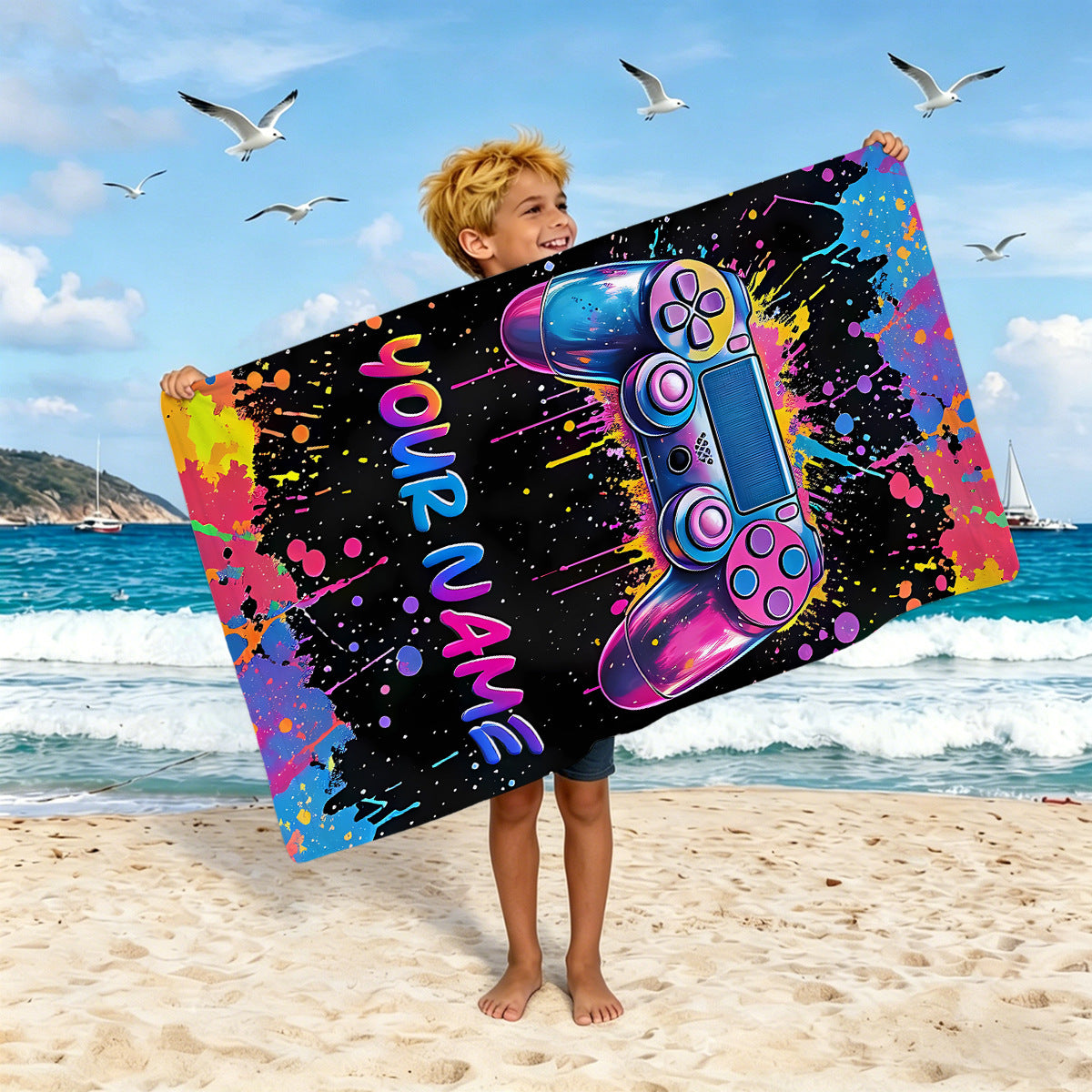 Jungen Strandtuch mit Spielkonsolen-Motiv Brehn