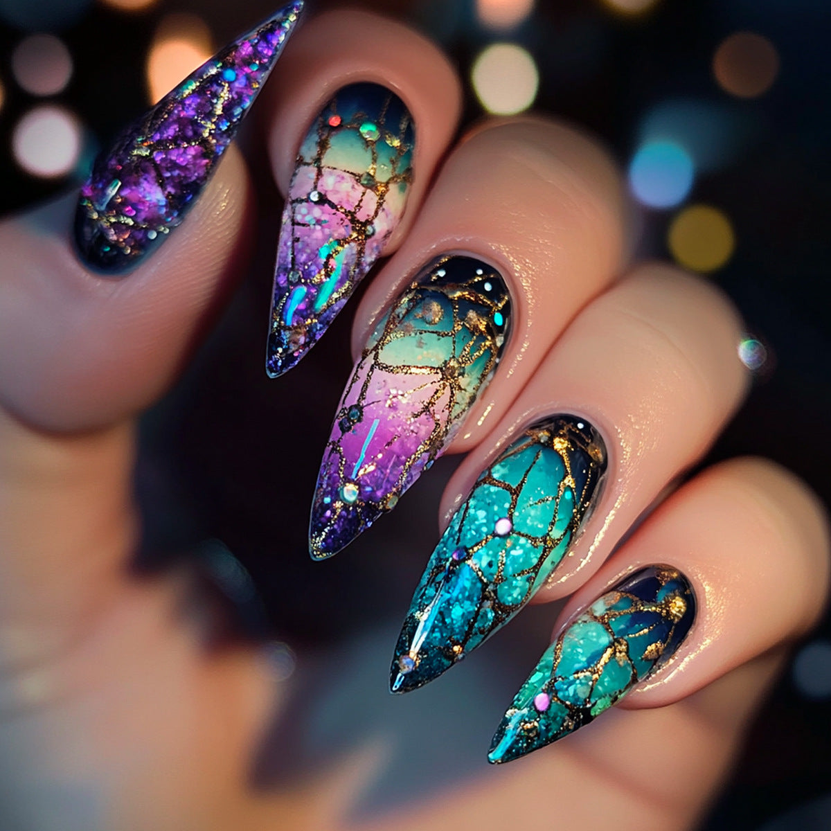 Exklusive Stiletto Kunstnägel mit Glitzer- und Ombre-Design Brehn