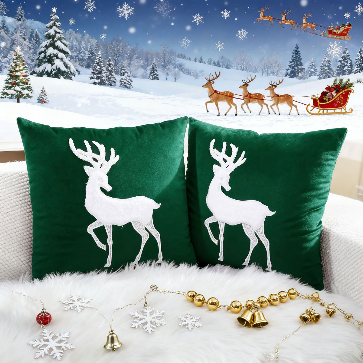 Festive Velvet Rentier Applikation Quadratisches Kissenbezug mit Unsichtbarem Reißverschluss