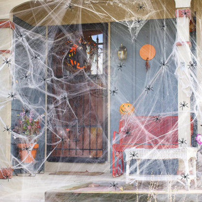 Halloween-Dekorationsset mit dehnbaren künstlichen Spinnweben und Deko-Spinnen