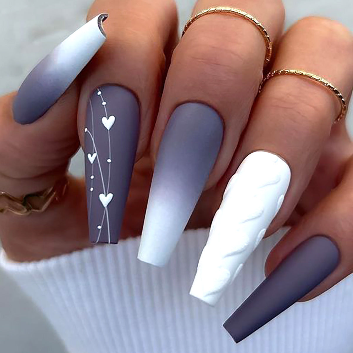Elegante Herz-Design Lange Stiletto Press-On Nägel Brehn
