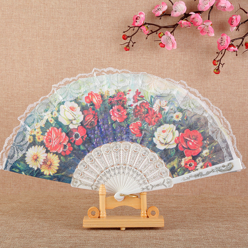Damen Eleganter Handfächer mit floralen Motiven Brehn