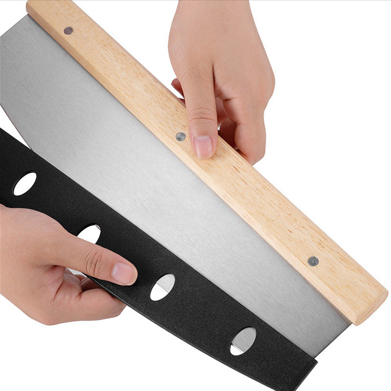 faltender Holzgriff Aluminium Pizzaschaufel mit abnehmbarer Teigschneider- und Bankmesser-Set Brehn