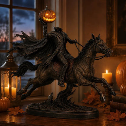 Dekorative Halloweenfigur auf Pferd mit Kürbis Brehn