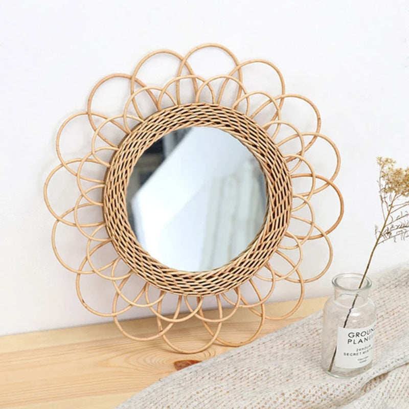Eleganter Runder Wandspiegel Aus Natürlichem Rattan Brehn