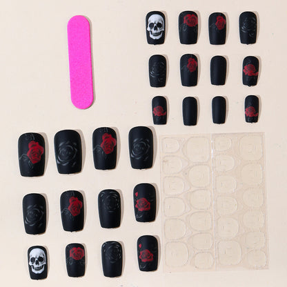 Künstlerische Skull und Rose Nagelkunst Extensions Brehn