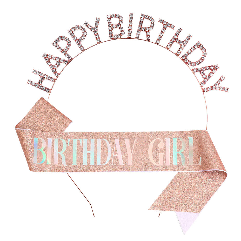 Damen Glitzernder Haarreif mit "Happy Birthday"-Aufschrift Brehn