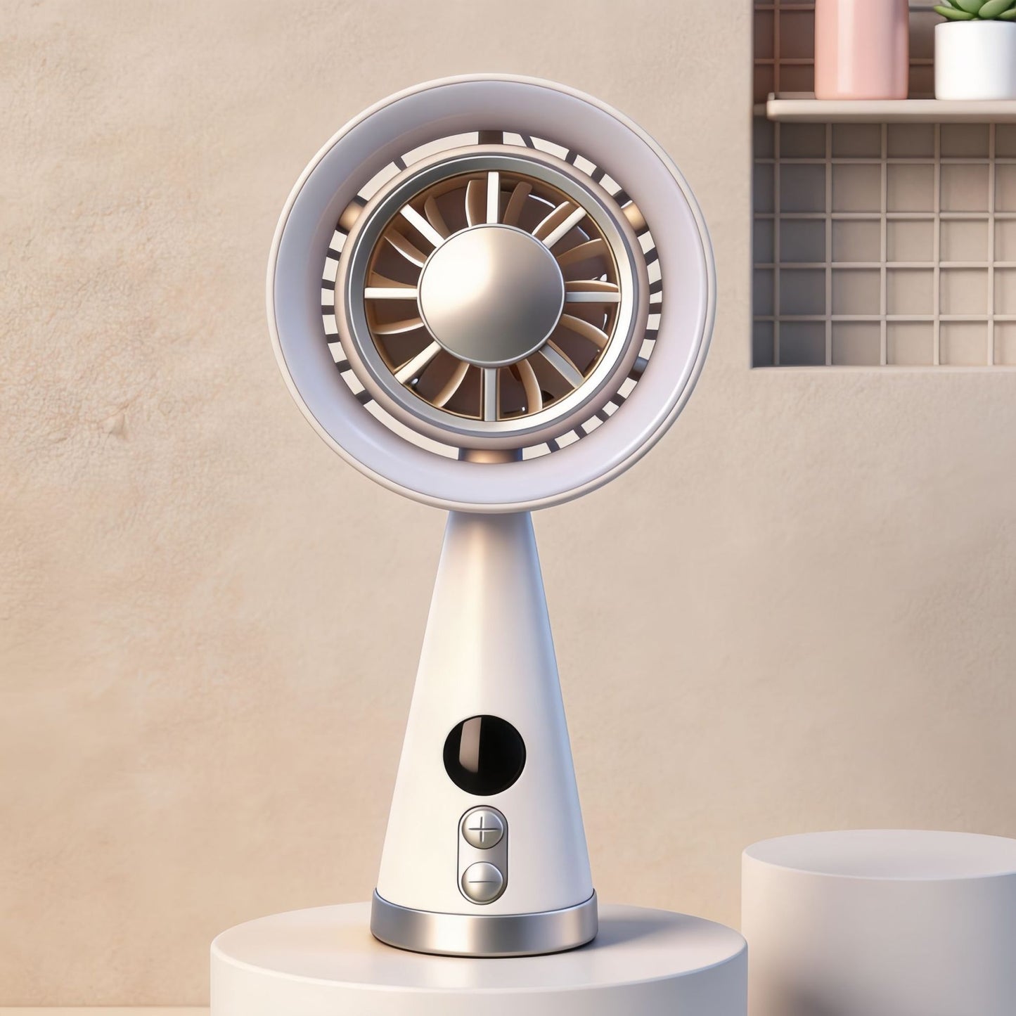 Damen Tragbarer Mini-Ventilator mit LED-Beleuchtung und digitaler Geschwindigkeitsanzeige Brehn
