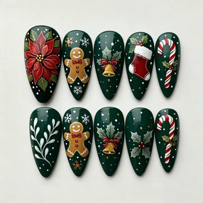 Festliches Weihnachts-Themen Press-On Nagelkunst Set Brehn