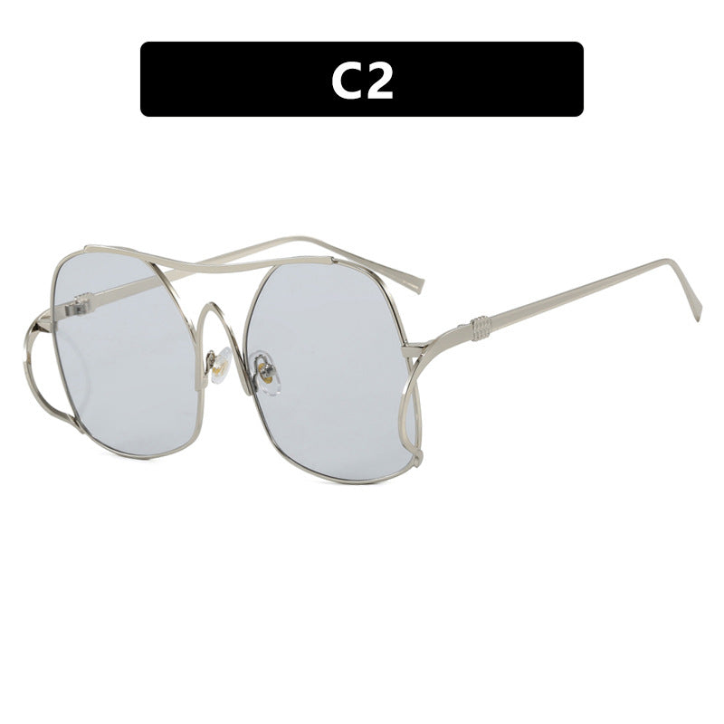Damen geometrische Sonnenbrille mit schmalem Metallrahmen und braunen Gläsern Brehn