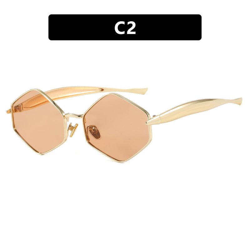 Damen hexagonale Sonnenbrille mit elegantem Metallrahmen und UV-Schutz Brehn