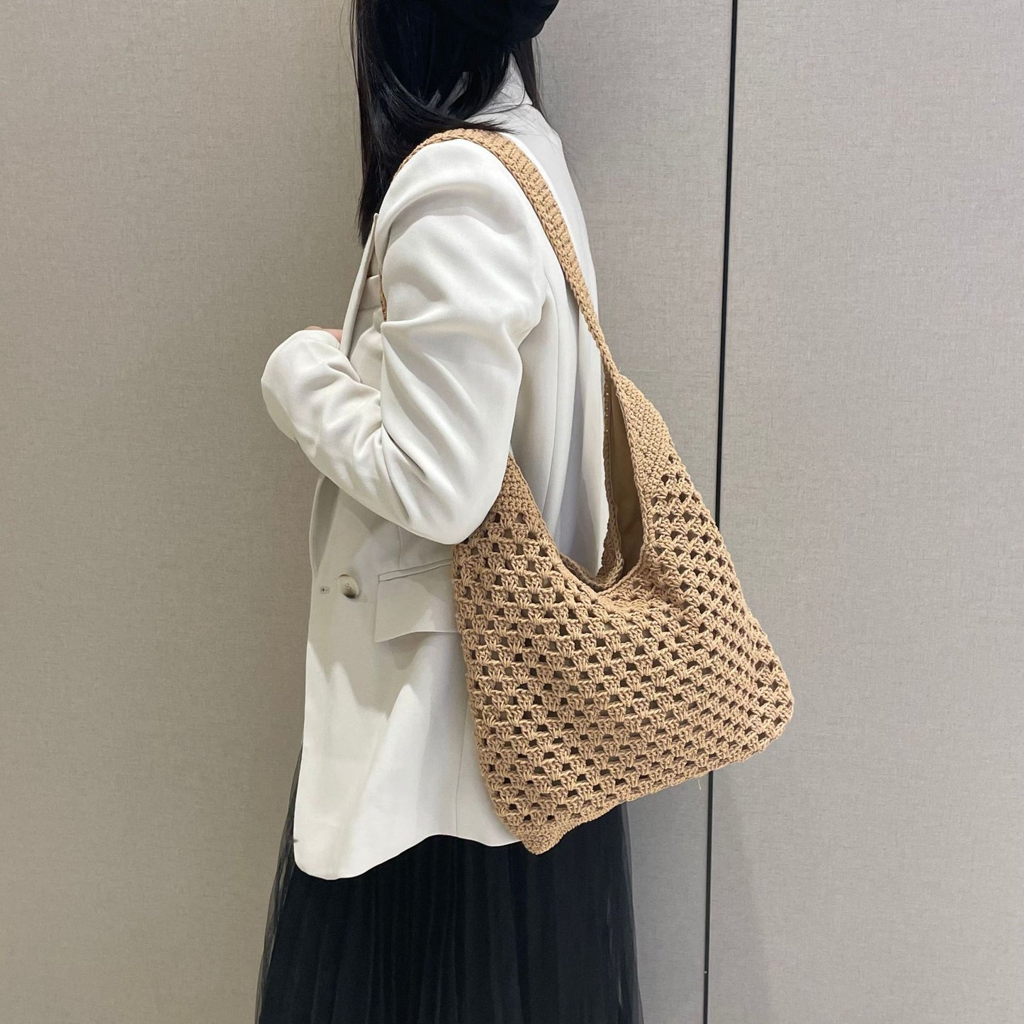 Handgeknüpfte Schultertasche Im Gehäkelten Design Brehn