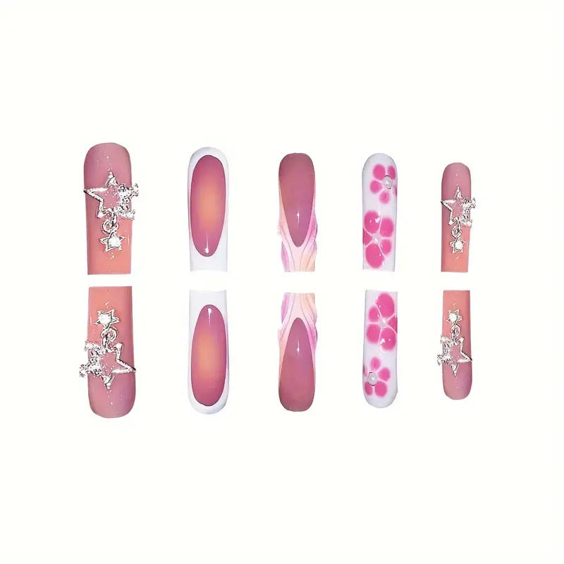 Künstlerisches 3D Floral Press-On Nagel Set Brehn
