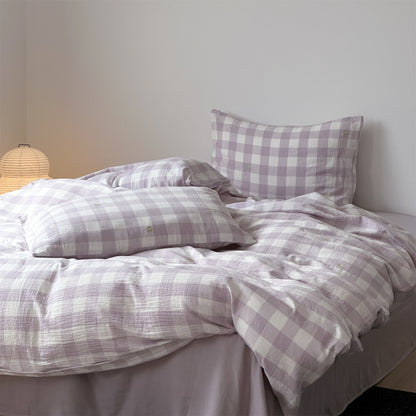 Bettbezug-Set aus leichter Baumwoll-Musselin mit kariertem Struktur- und Zierstickdesign