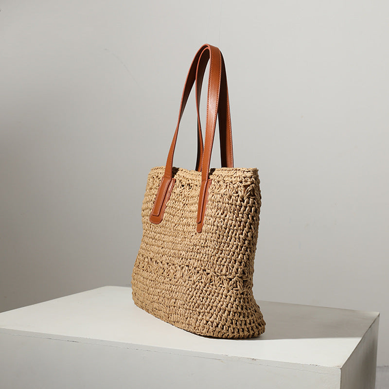 Geflochtene Basttasche mit Robusten Ledergriffen Brehn