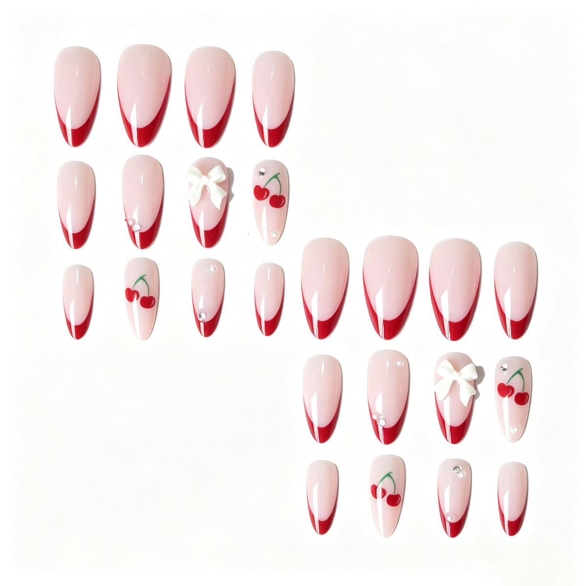 Künstlerisches Kirsch- und Schleifen-Nageldesign