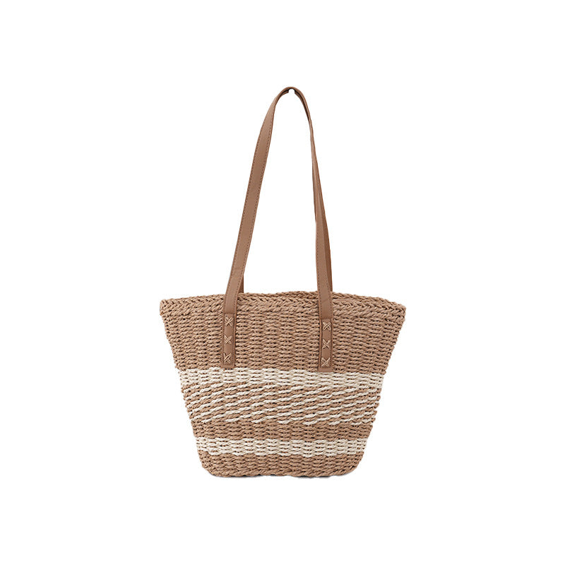 Handgewebte Strandtasche mit Ledergriffen Brehn