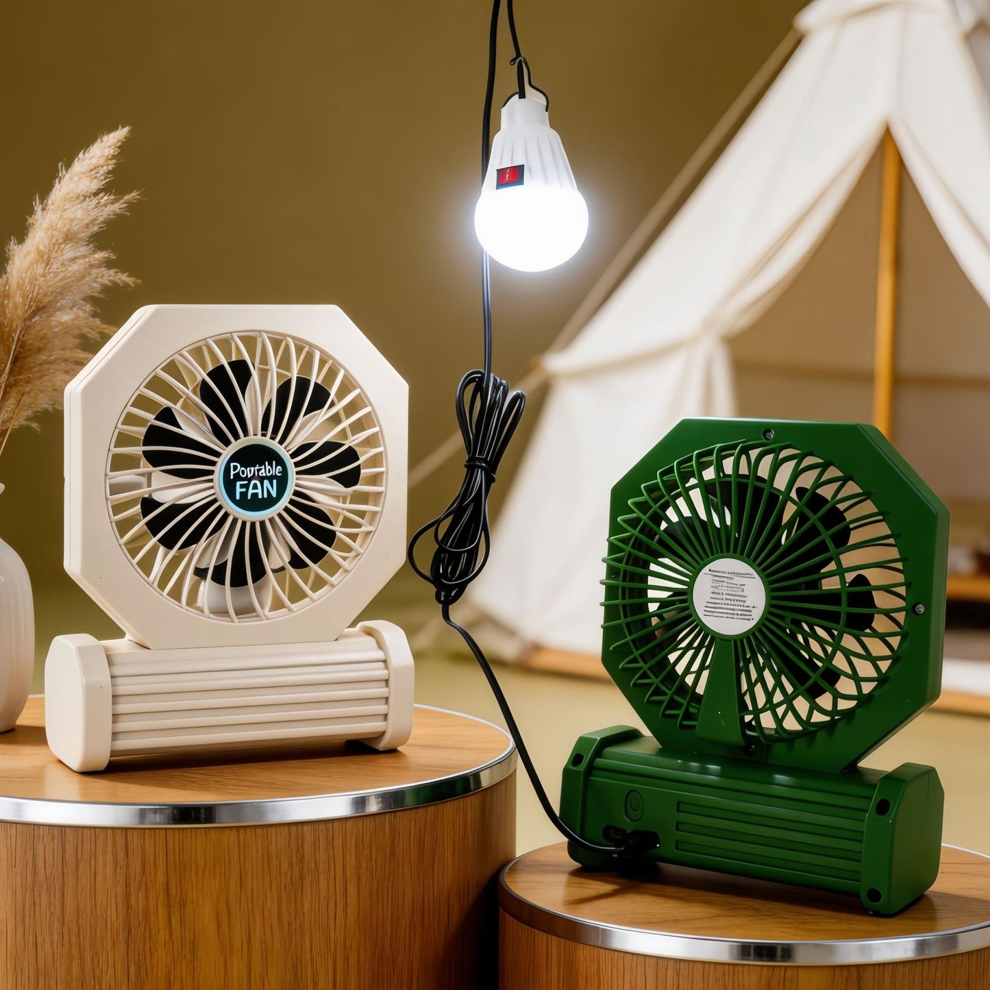 Damen Tragbarer Tischventilator mit USB-Anschluss und einer eleganten Holzbasis Brehn