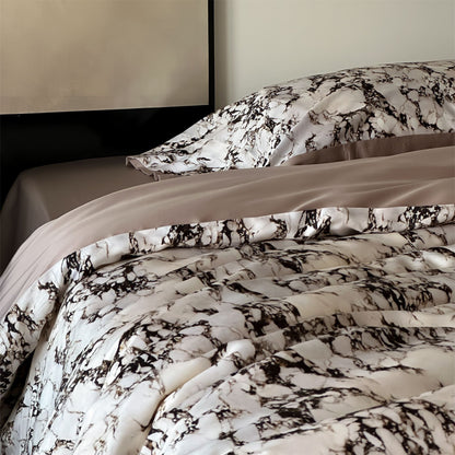 Satin-Bettwäschegarnitur mit Marmor-Print, extra-feinem Satin und Hotelverschluss