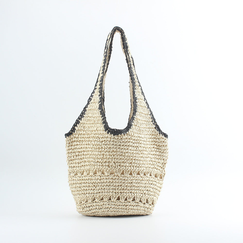 Strandschultertasche Aus Handgewebtem Bast mit Eleganter Spitze Brehn