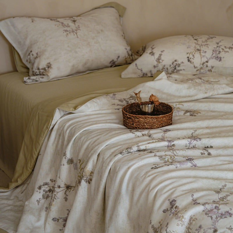 Baumwollsatin Bettbezug-Set mit leichter Leinen-Optik und Vintage-Blumenrapport