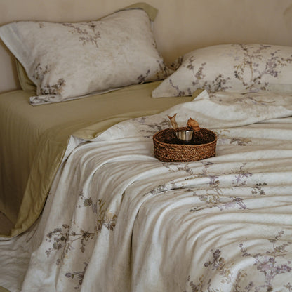 Baumwollsatin Bettbezug-Set mit leichter Leinen-Optik und Vintage-Blumenrapport
