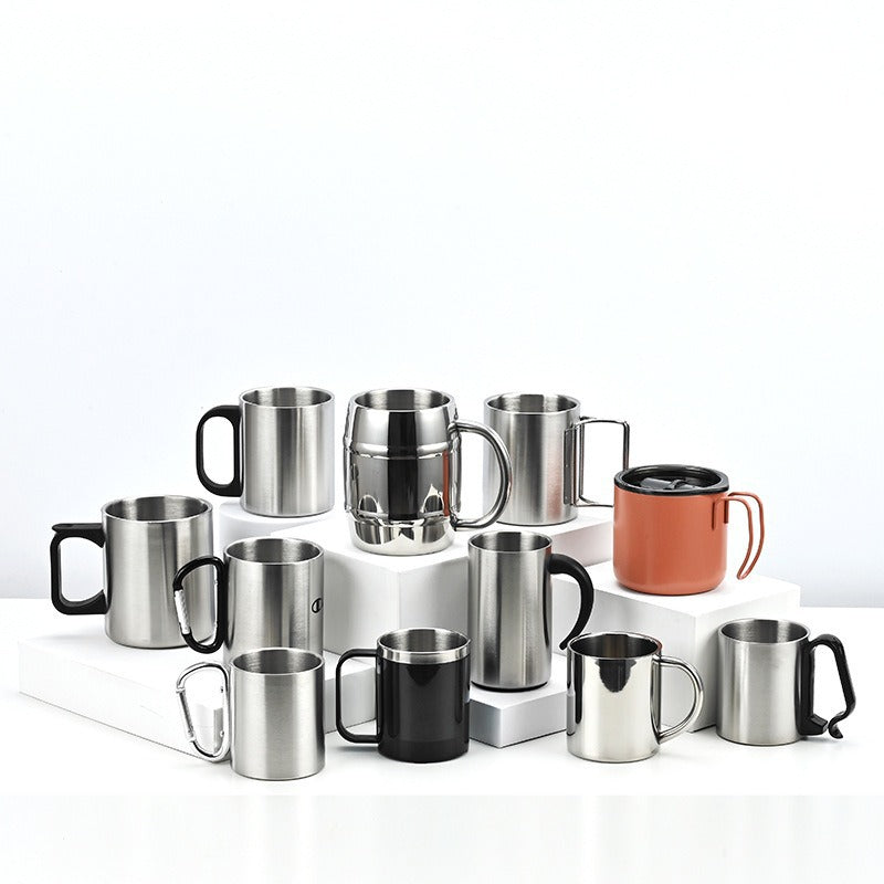 Damen Edelstahl Kaffee-Becher mit Karabiner Griff Brehn