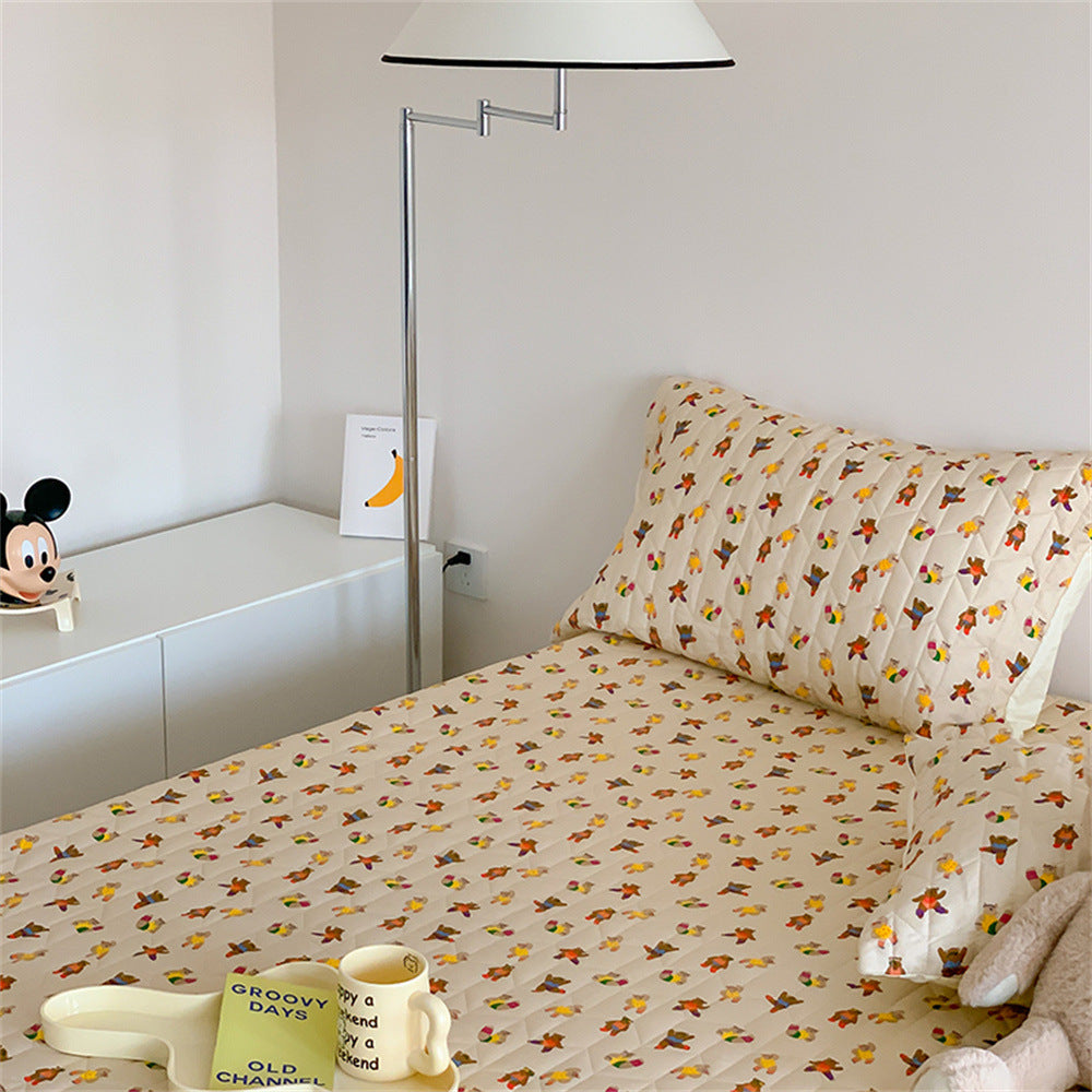 Gestepptes Matratzenschoner-Set mit Mikrofaser-Baumwollbezug und Retro-Pünktchenmuster