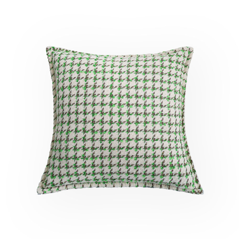 Quadratischer dekorativer Kissenbezug im feinen Hahnentritt‑Jacquard aus nachhaltigem Baumwoll‑Leinenmix Brehn